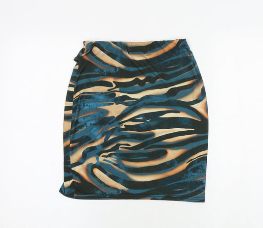 PRETTYLITTLETHING Womens Multicoloured Geometric Polyester Bandage Skirt Size 10