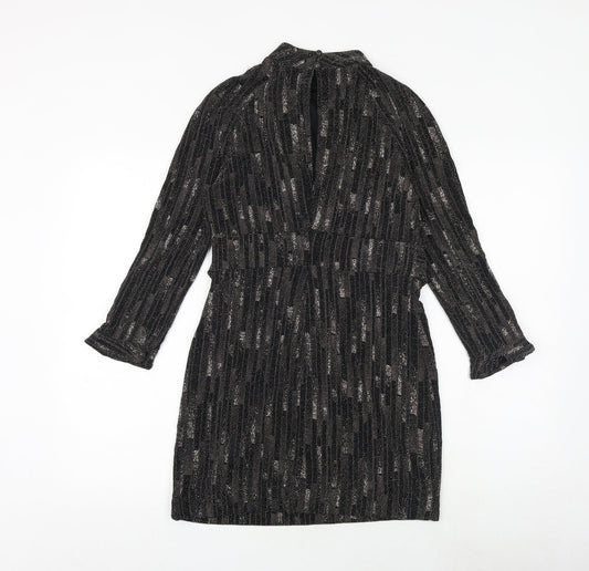 Principles Womens Black Geometric Polyester A-Line Size 12 Round Neck Tie