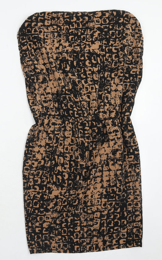Topshop Womens Brown Geometric Polyester A-Line Size 10 V-Neck Pullover