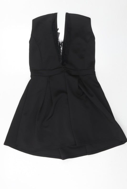 Girls On Film Womens Black Polyester Fit & Flare Size 12 Round Neck Zip