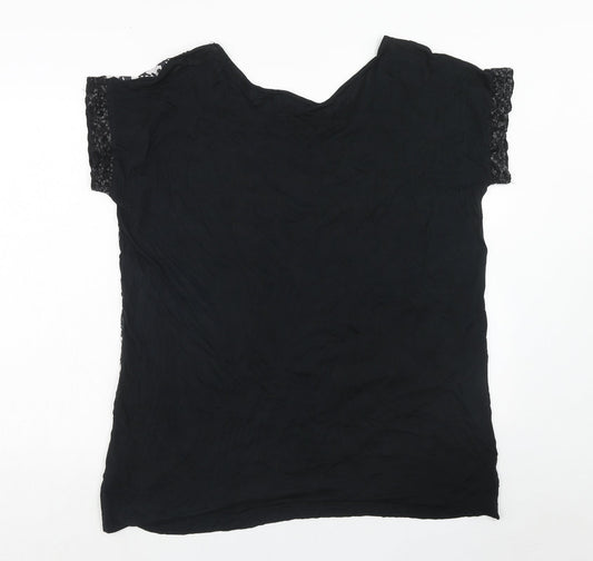 NEXT Womens Black Geometric Modal Basic Blouse Size 10 Boat Neck