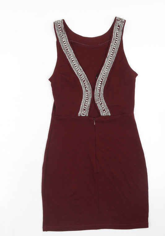 TFNC Womens Red Polyester A-Line Size S Round Neck Zip