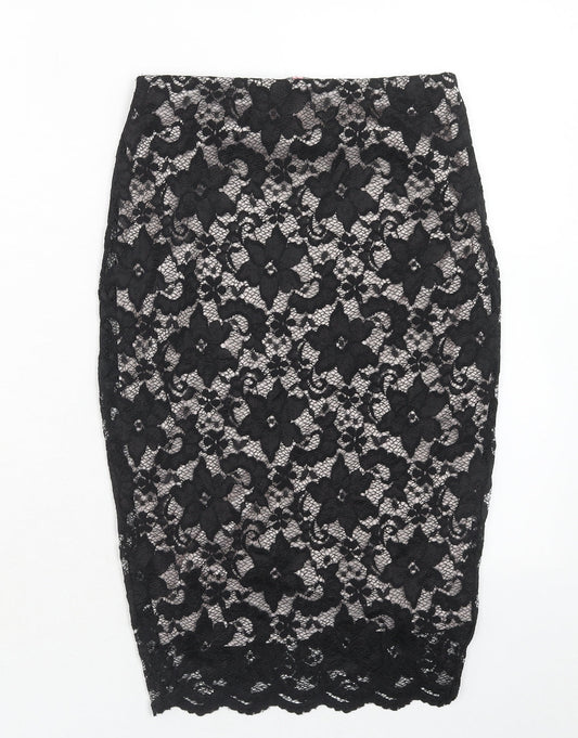Lipsy Womens Black Floral Viscose Straight & Pencil Skirt Size 8