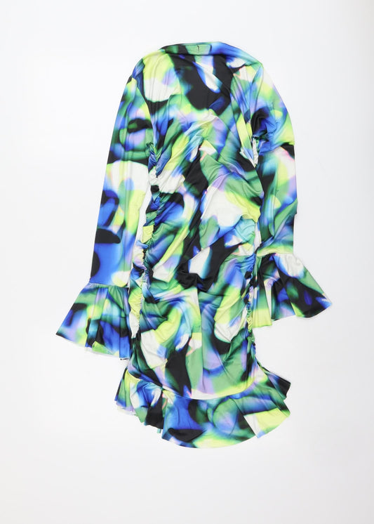 PRETTYLITTLETHING Womens Multicoloured Geometric Polyester Bodycon Size 6 V-Neck Pullover