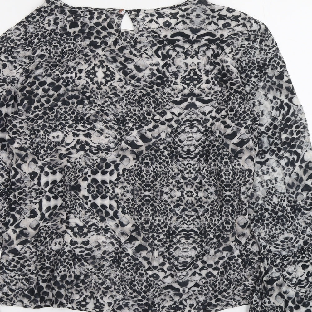 Lily & Lionel Womens Grey Geometric Viscose Basic Blouse Size XS Round Neck