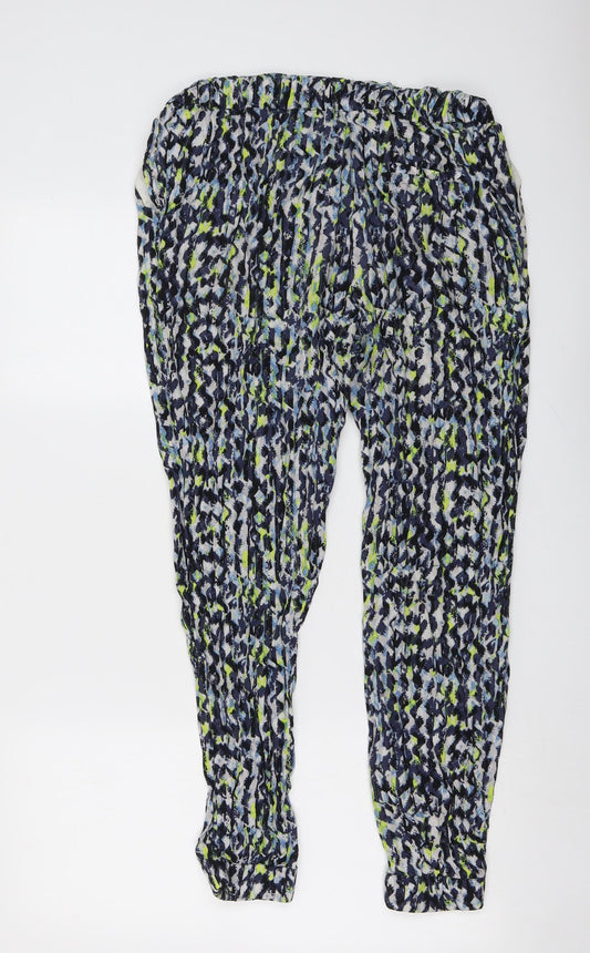 Bershka Womens Blue Geometric Viscose Trousers Size L L27 in Regular