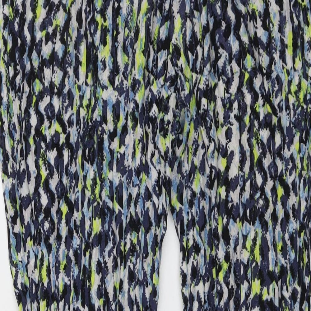 Bershka Womens Blue Geometric Viscose Trousers Size L L27 in Regular