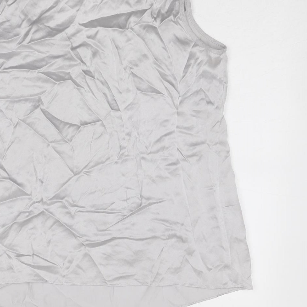 Brand and care label for Autograph women’s silver polyester basic tank, size UK 14, round neck