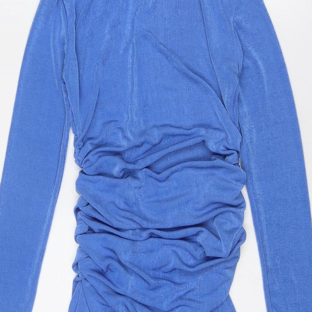 Somebody Else Womens Blue Polyester Bodycon Size M Mock Neck Pullover