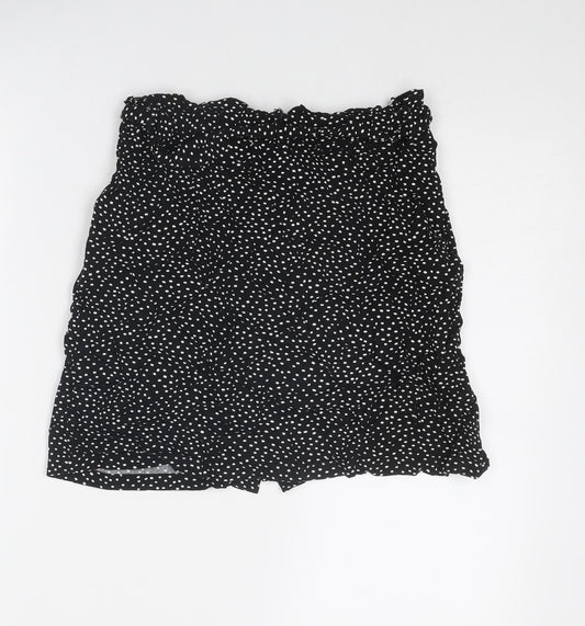 Oasis Womens Black Geometric Viscose A-Line Skirt Size 10 Button