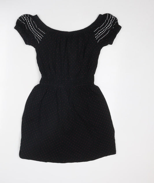 Topshop Womens Black Geometric Cotton Fit & Flare Size 10 Round Neck Pullover