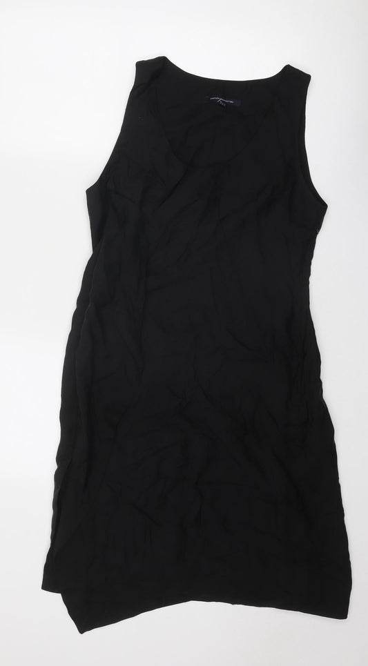Additional front view of French Connection women’s black cupro shift, size UK 12, round neck zip