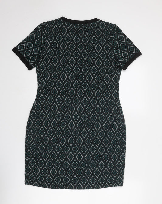 Select Womens Green Geometric Polyester A-Line Size 14 Round Neck Pullover