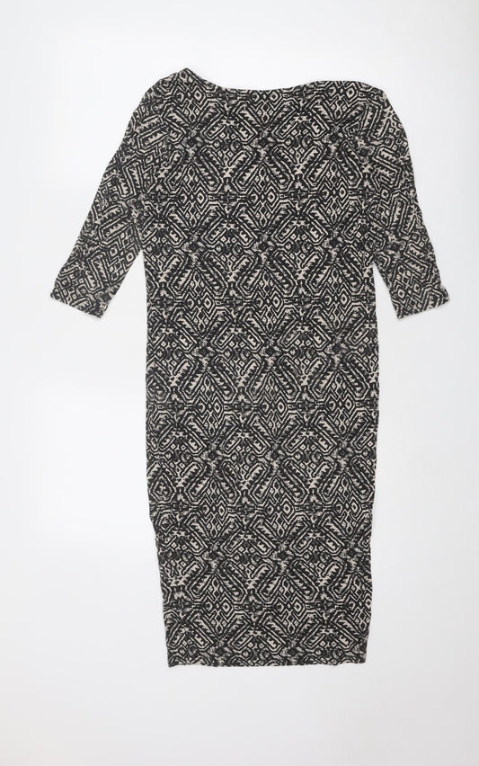 River Island Womens Black Geometric Viscose A-Line Size 8 Round Neck Pullover