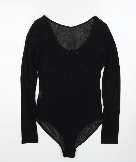 Glamorous Womens Black Polyester Bodysuit One-Piece Size 8 Snap - Rose Detail