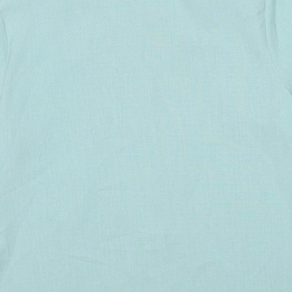 EWM Womens Blue Polyester Basic Button-Up Size 14 Collared