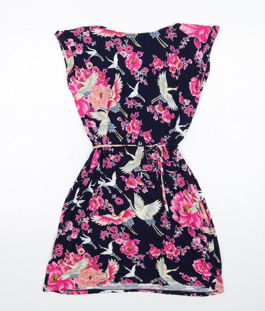 Oasis Womens Blue Floral Viscose A-Line Size S Cowl Neck Pullover