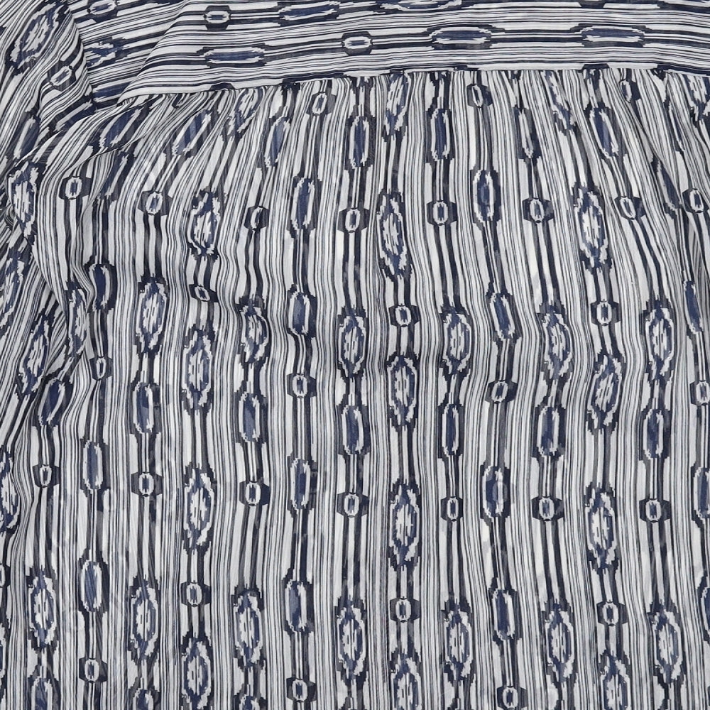 fransa Womens Blue Geometric Polyester Basic Blouse Size M V-Neck