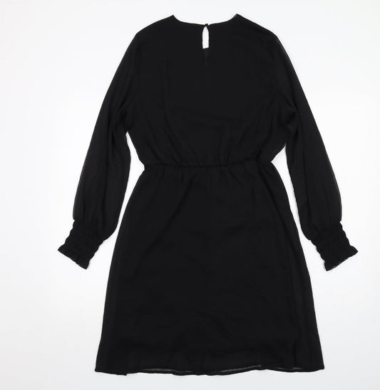 VERO MODA Womens Black Polyester A-Line Size S Round Neck Button
