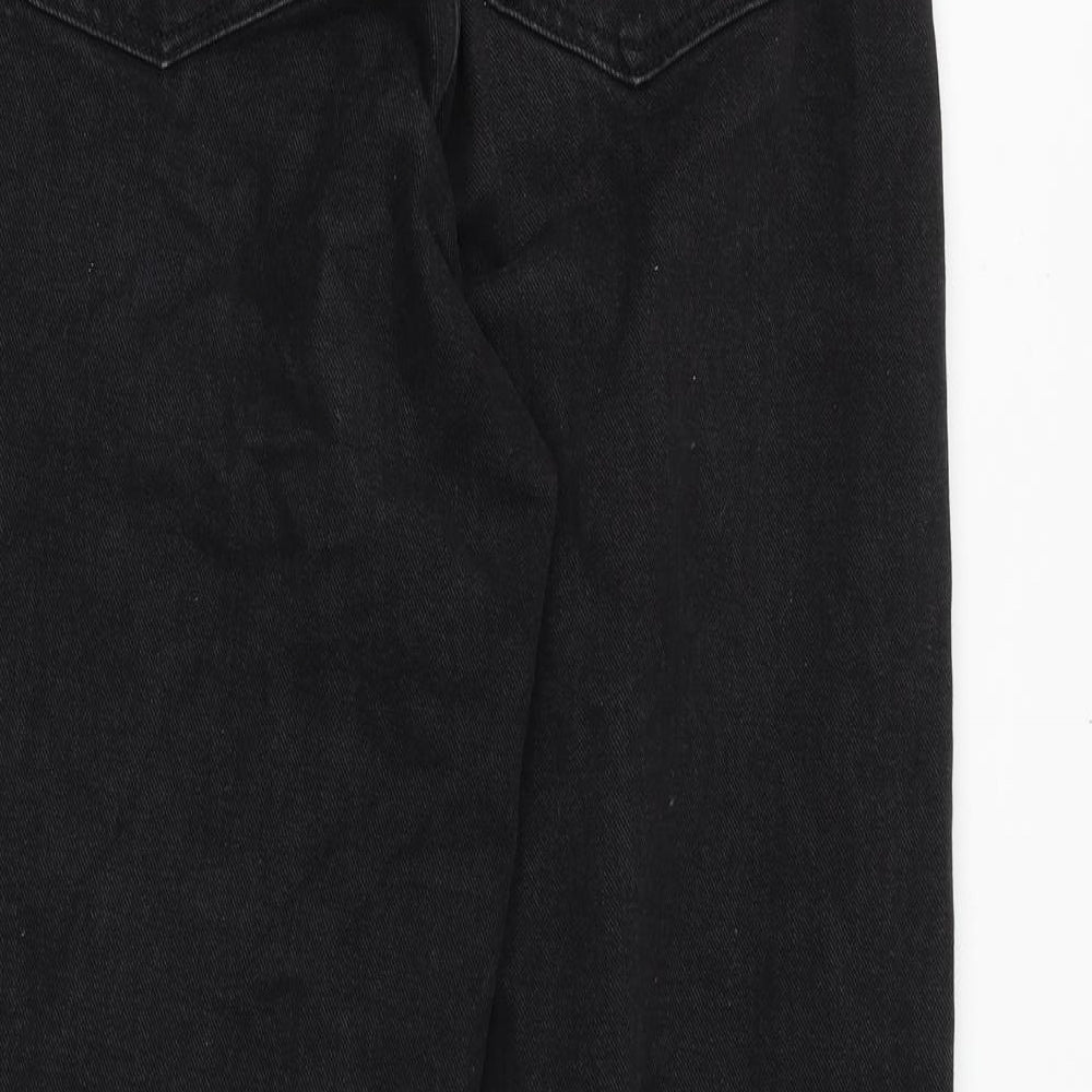 PRETTYLITTLETHING Womens Black Cotton Boyfriend Jeans Size 6 Regular Zip
