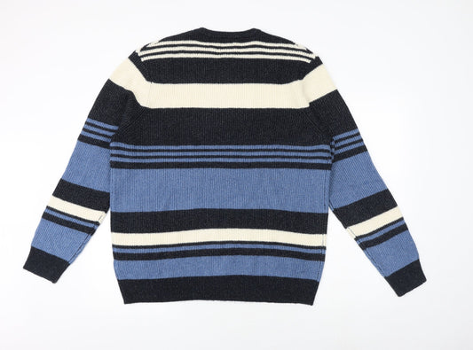 Marks and Spencer Mens Multicoloured Round Neck Striped Polyamide Pullover Jumper Size XL Long Sleeve