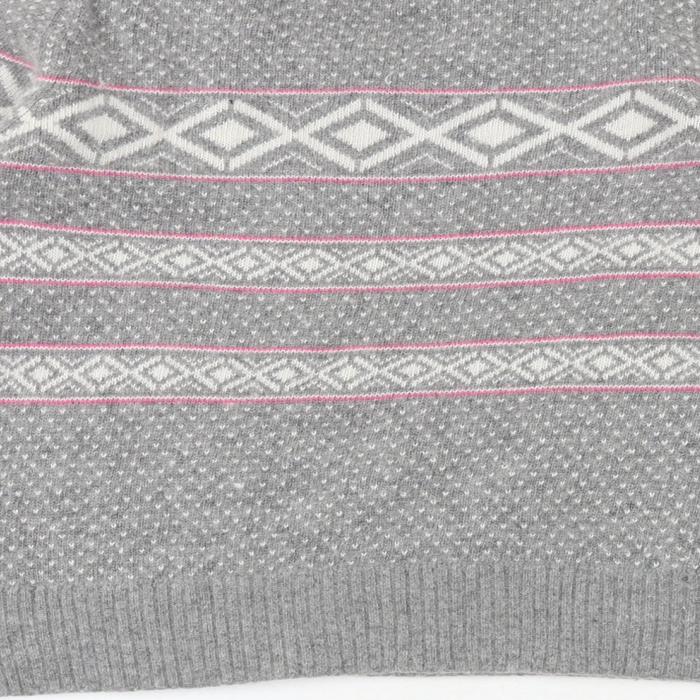 Ronit Zilkha Womens Grey Round Neck Geometric Nylon Pullover Jumper Size L
