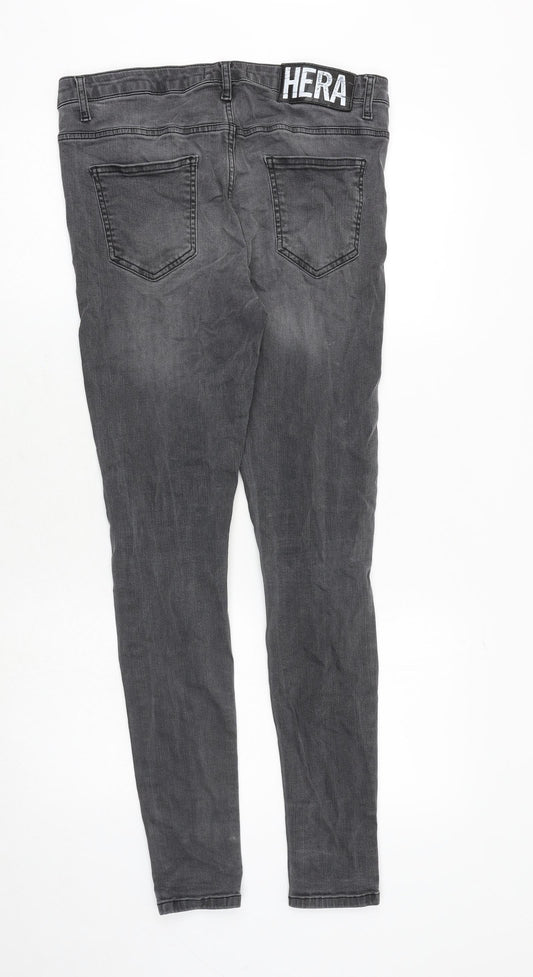 Hera Mens Grey Herringbone Cotton Skinny Jeans Size 28 in Slim Zip