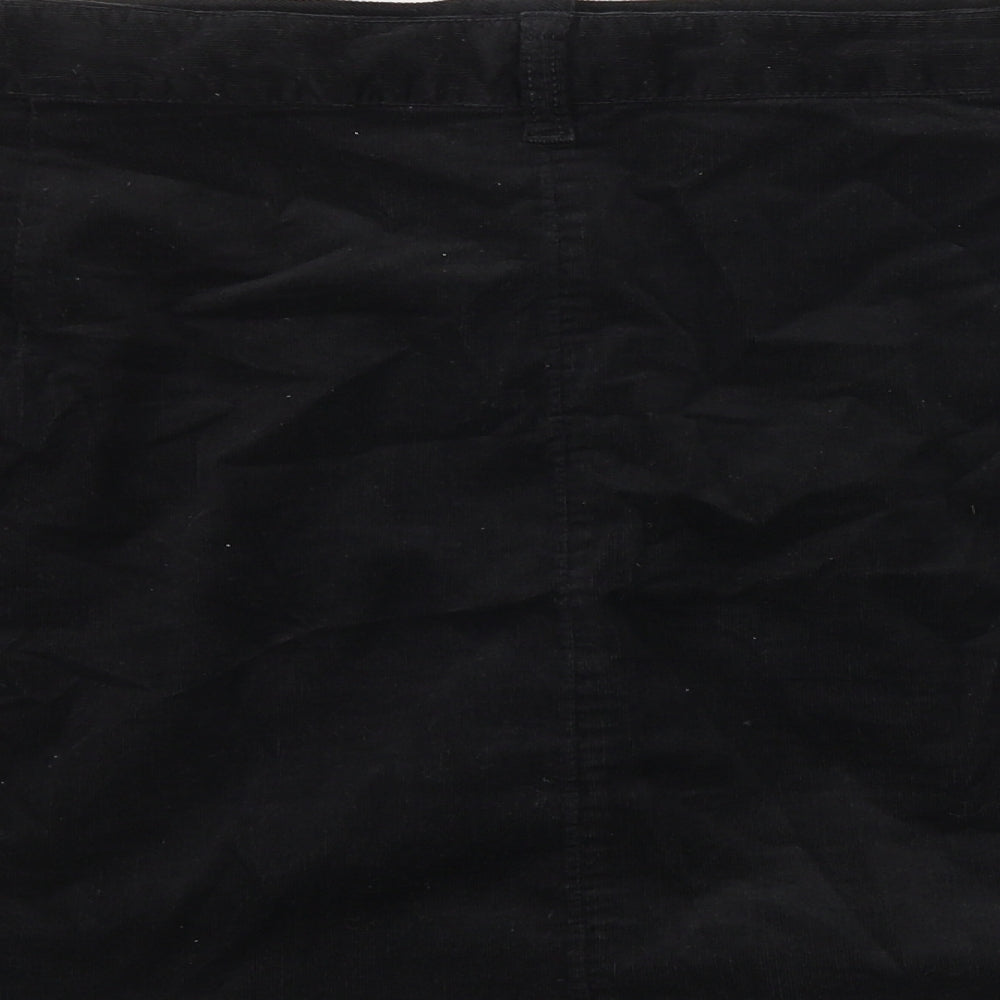 Marks and Spencer Womens Black Polyester A-Line Skirt Size 42 in Button