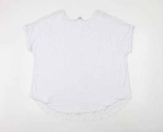 Classics Womens White Polyester Basic T-Shirt Size 16 Round Neck