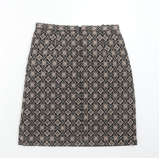 Marks and Spencer Womens Brown Geometric Polyester A-Line Skirt Size 10 Zip - Mosaic Print