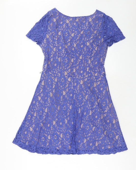 Oasis Womens Purple Polyester Fit & Flare Size 14 Boat Neck Zip