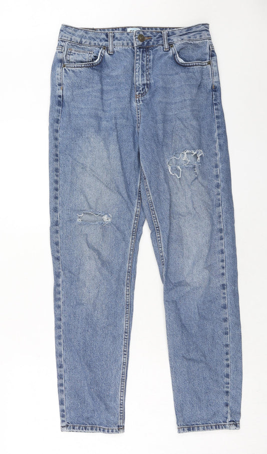 Additional front view of BDG women’s blue cotton straight jeans, size UK 28, in, 32-inch leg regular zip
