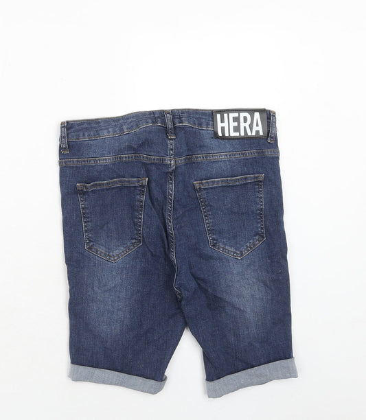Hera Mens Blue Cotton Bermuda Shorts Size 28 in Regular Zip