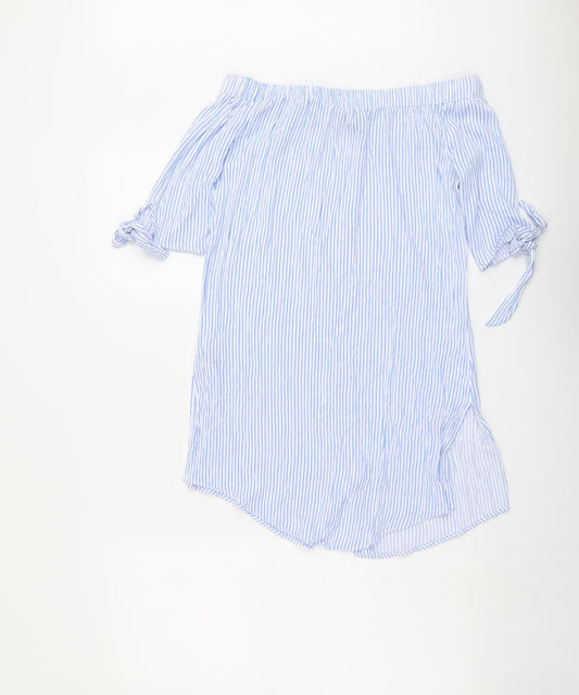 New Look Womens Blue Striped Viscose A-Line Size S Off the Shoulder Pullover