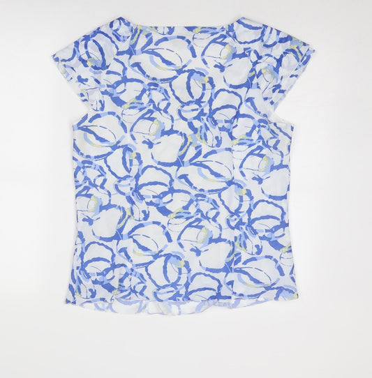 Alexara Womens Blue Geometric Polyester Basic Blouse Size 14 Boat Neck