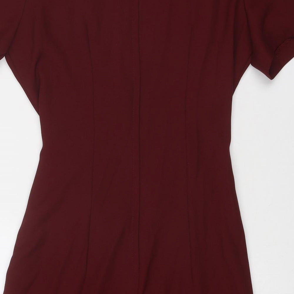 Braemar Womens Red Polyester Shift Size 8 V-Neck Zip