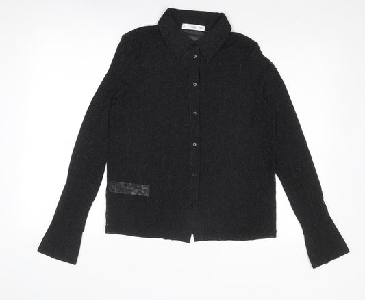 Womens UK Size L Mango Black Basic Button-Up