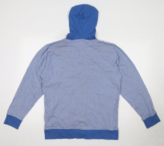 Blue Inc Mens Blue Round Neck Striped Polyester Cardigan Jumper Size L Long Sleeve