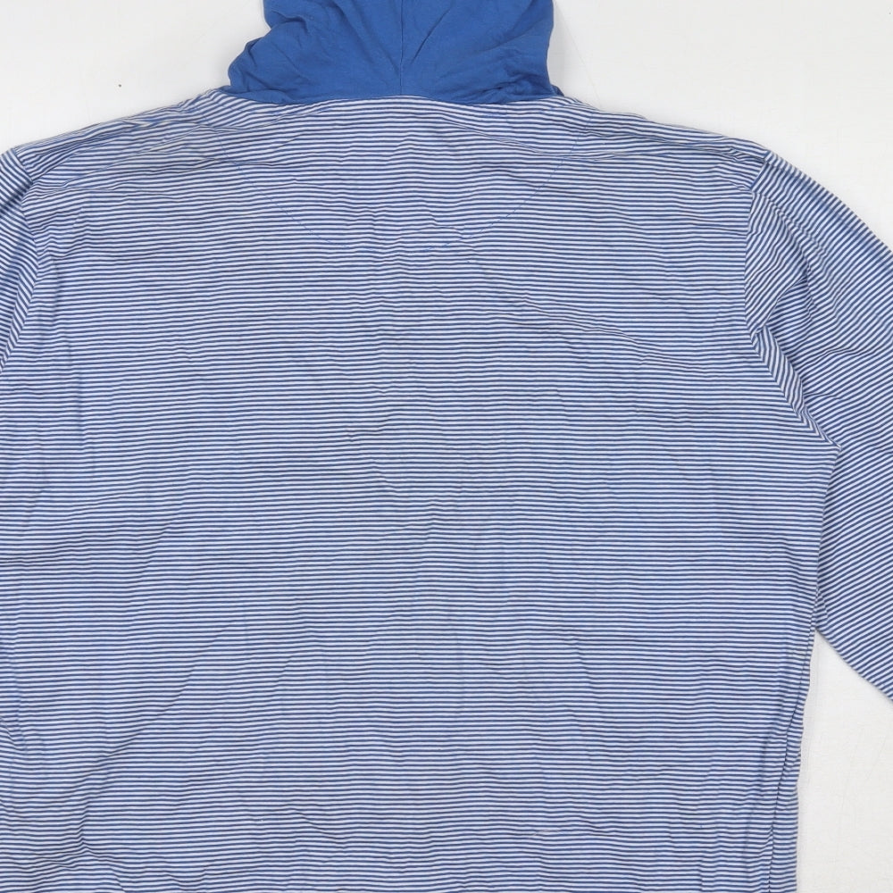 Blue Inc Mens Blue Round Neck Striped Polyester Cardigan Jumper Size L Long Sleeve