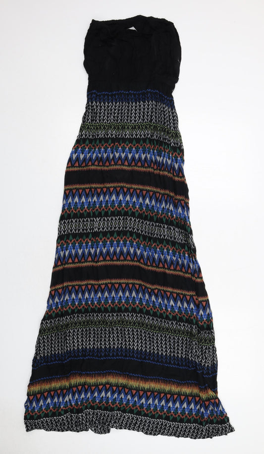 New Look Womens Black Geometric Viscose Maxi Size 8 Square Neck Pullover - Strapless