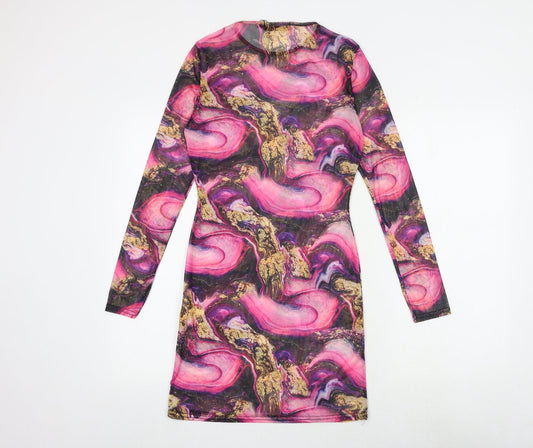 Missguided Womens Multicoloured Geometric Polyester Bodycon Size 10 Round Neck Pullover