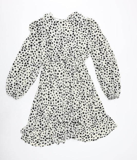 Nasty Gal Womens Beige Animal Print Polyester A-Line Size S V-Neck Pullover - Wrap Style