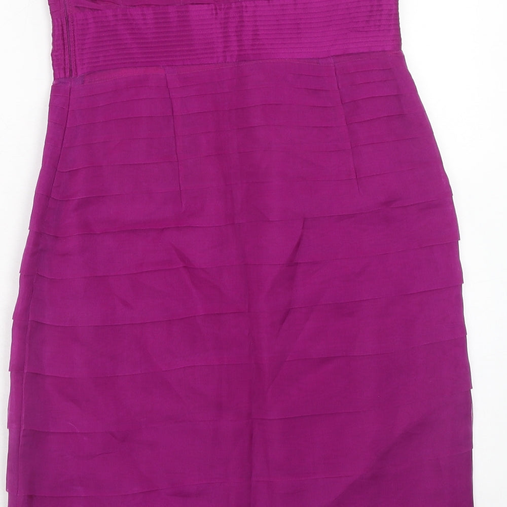 Monsoon Womens Purple Silk A-Line Size 10 Off the Shoulder Zip