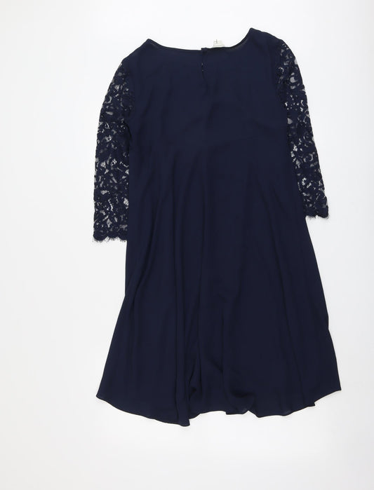 Monsoon Womens Blue Floral Polyester Trapeze & Swing Size 10 Round Neck Button