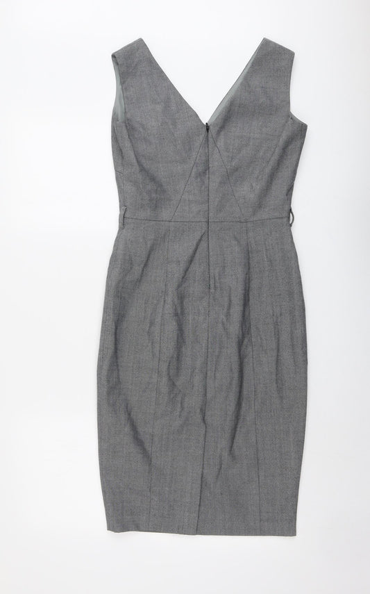 NEXT Womens Grey Wool Pencil Dress Size 6 V-Neck Zip