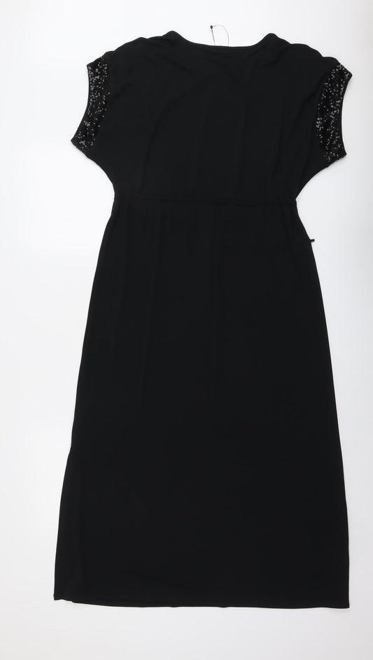 Marks and Spencer Womens Black Polyester A-Line Size 8 Boat Neck Pullover