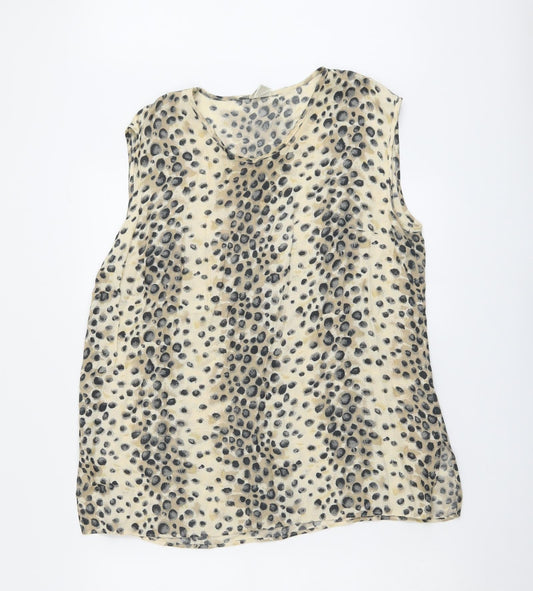 Additional front view of Frank Walder women’s beige animal print viscose basic tank, size UK 16, round neck - cheetah print