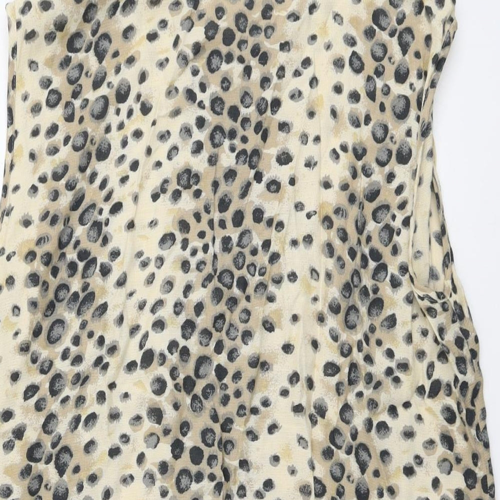 Brand and care label for Frank Walder women’s beige animal print viscose basic tank, size UK 16, round neck - cheetah print