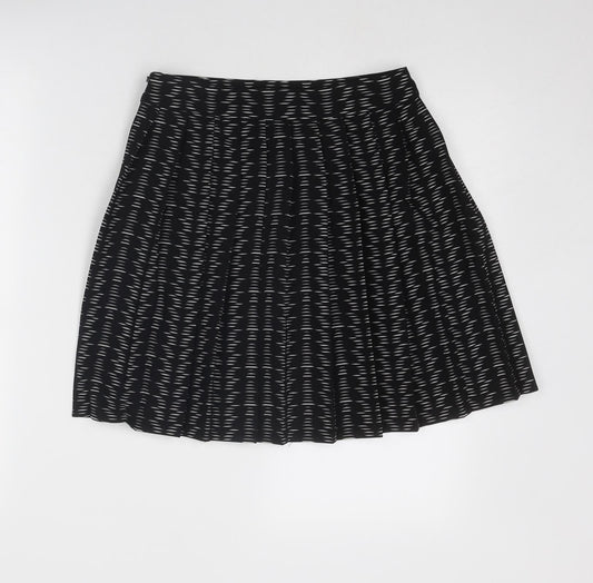 Marks and Spencer Womens Black Geometric Polyester Swing Skirt Size 8 Zip