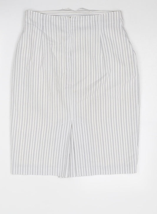 Principles Womens White Striped Polyacrylate Fibre A-Line Skirt Size 30 Zip